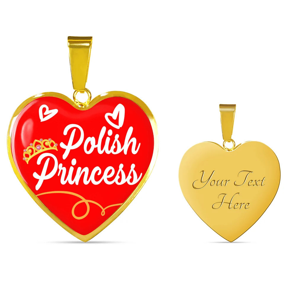 Polish Princess Necklace Personalized Engraved Gold Heart Necklace Custom Name